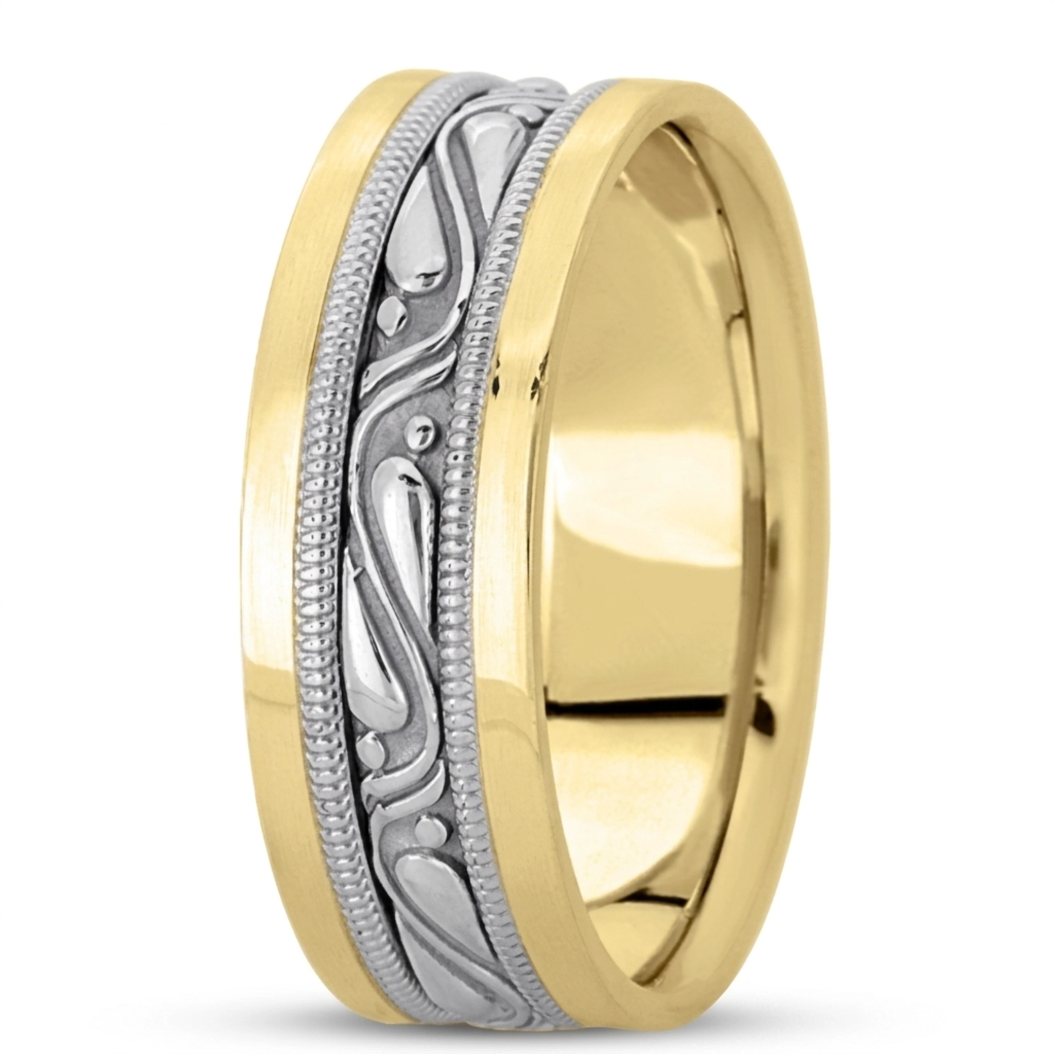 14K yellow-white-yellow gold 7.5mm. high polish hand-made-celtic-wedding-band - alternate view 5