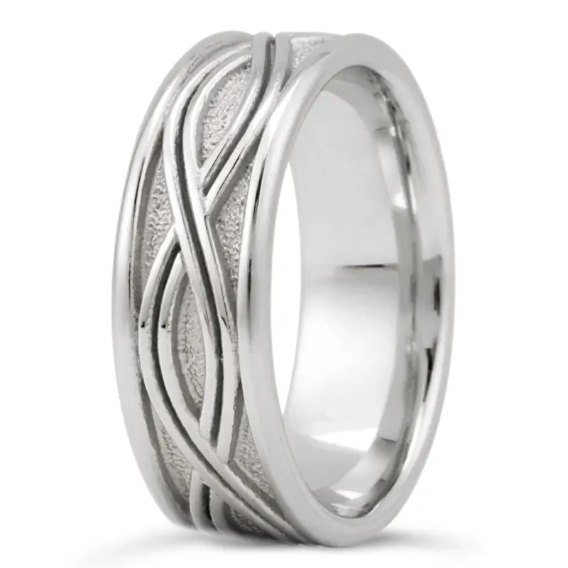 14K white gold 7.5mm. high polish Twist-Design-Wedding-Band - main view