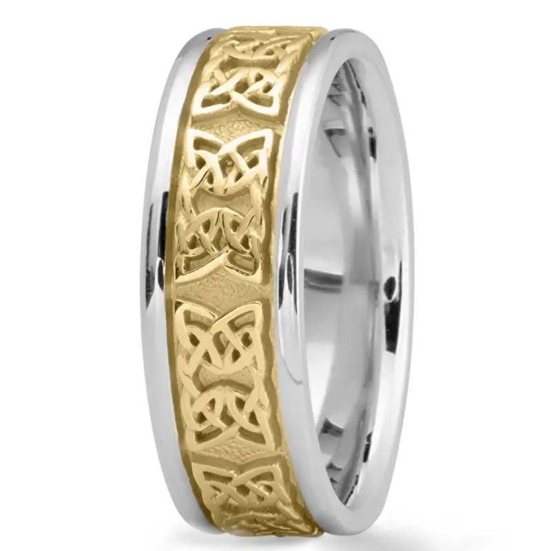 10K white-yellow-white gold 7mm. high polish Knot-Motif-Handcrafted-Wedding-Ring - main view