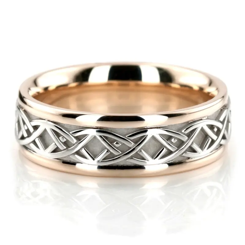 10K pink-white-pink gold 7mm. high polish hand-made-celtic-wedding-band - alternate view 2
