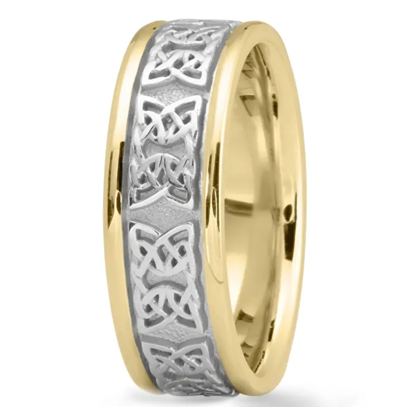 10K yellow-white-yellow gold 7mm. high polish Knot-Motif-Handcrafted-Wedding-Ring - alternate view 4