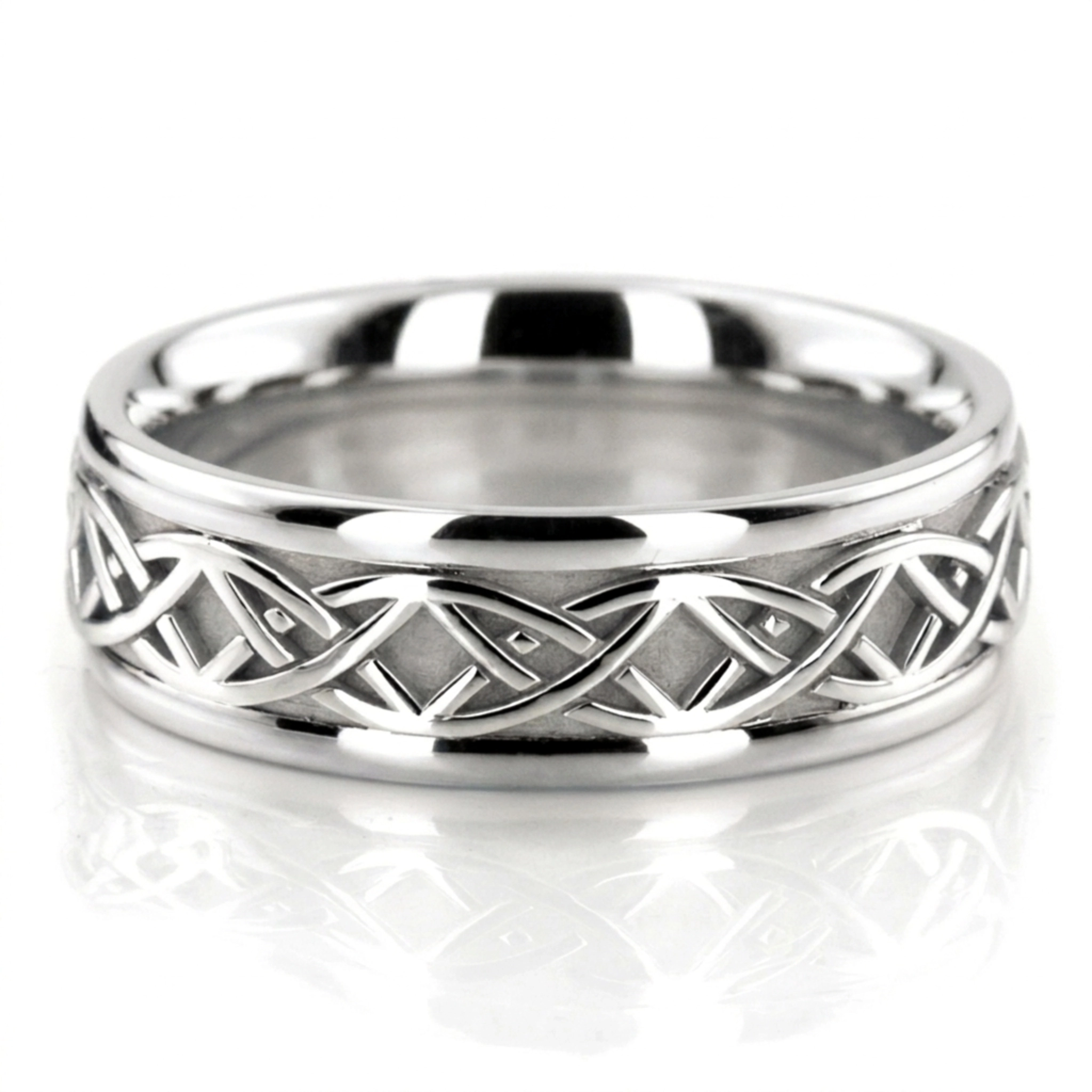 platinum 7mm. high polish hand-made-celtic-wedding-band - main view