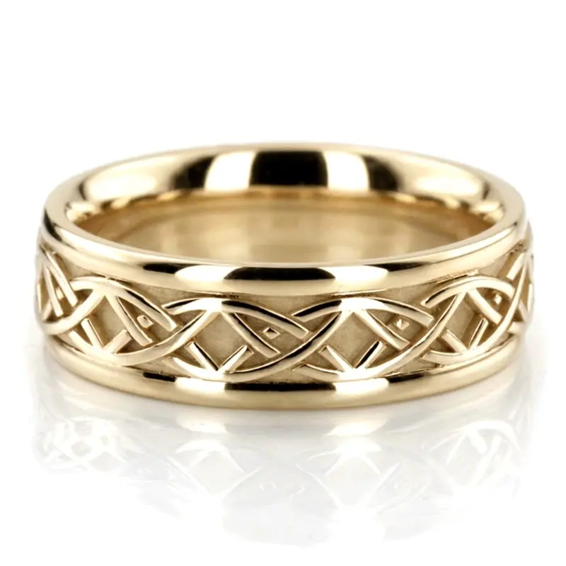 10K yellow gold 7mm. high polish hand-made-celtic-wedding-band - alternate view 3