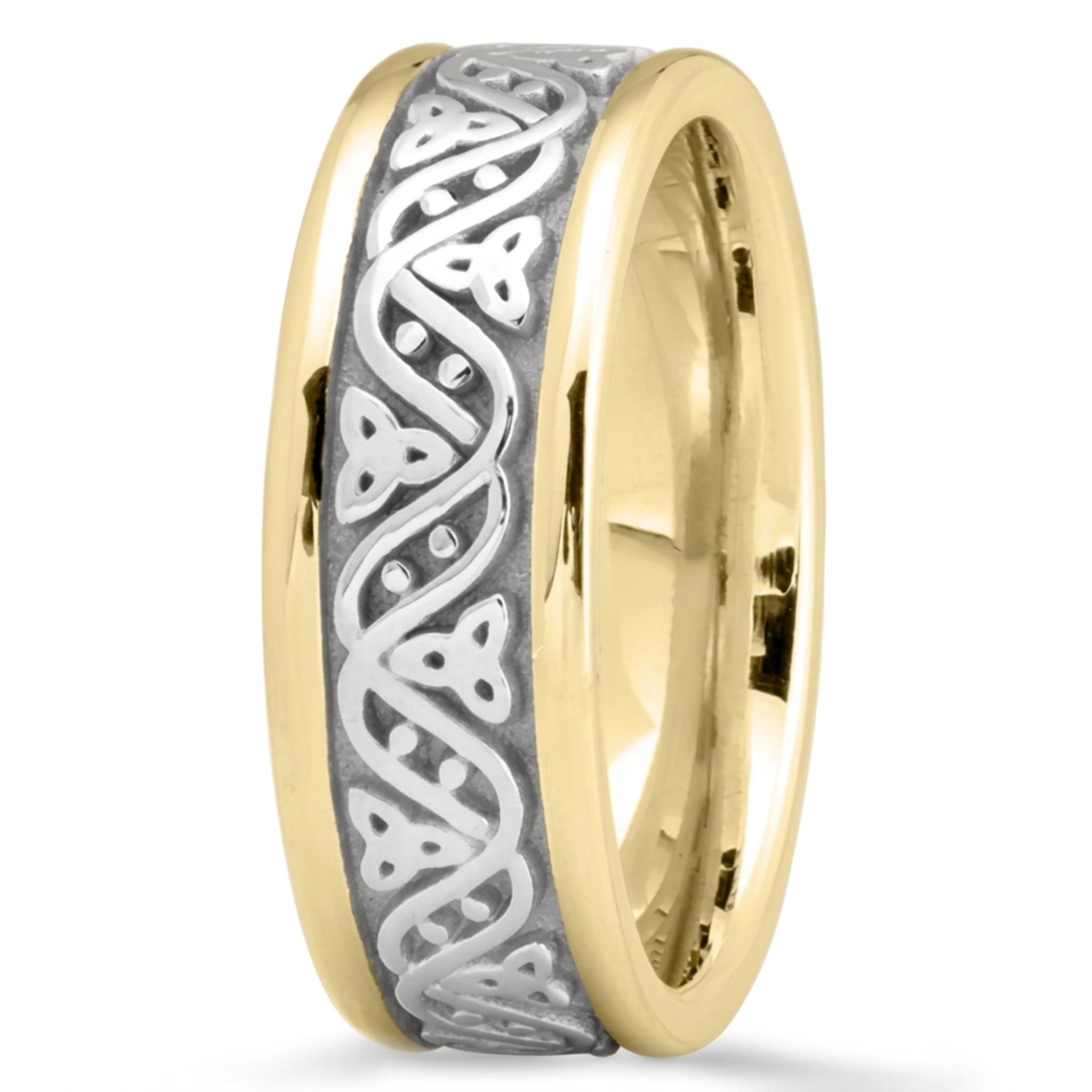 18K yellow-white-yellow gold 7.5mm. high polish Celtic-Love-Wedding-Band - alternate view 5