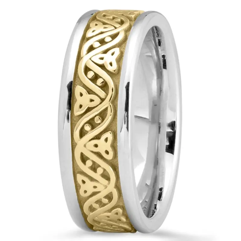 10K white-yellow-white gold 7.5mm. high polish Celtic-Love-Wedding-Band - main view