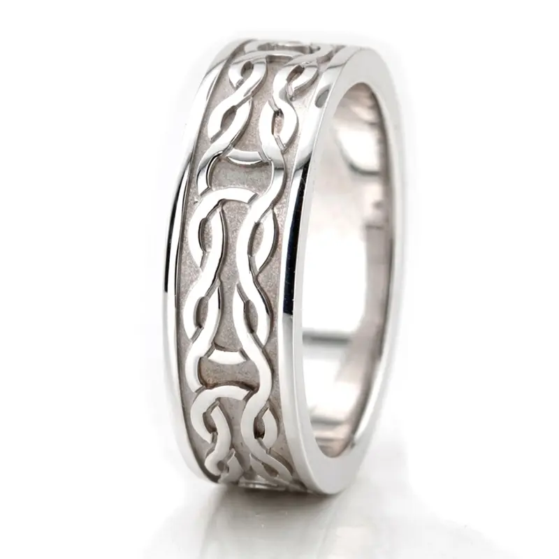 14K white gold 7mm. high polish 7-mm-gold-love-knot-men's-wedding-band - alternate view 4