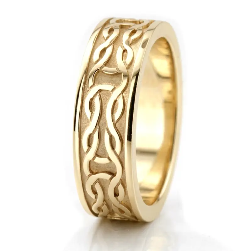 14K yellow gold 7mm. high polish 7-mm-gold-love-knot-men's-wedding-band - alternate view 5