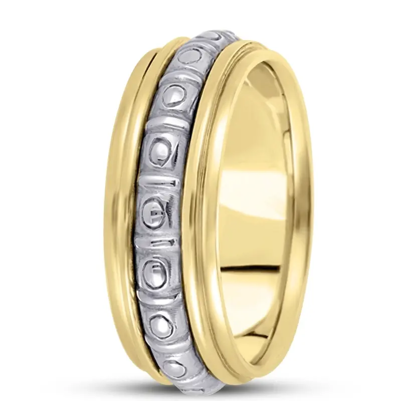 10K yellow-white-yellow gold 8mm. high polish hand-made-celtic-wedding-band - alternate view 3