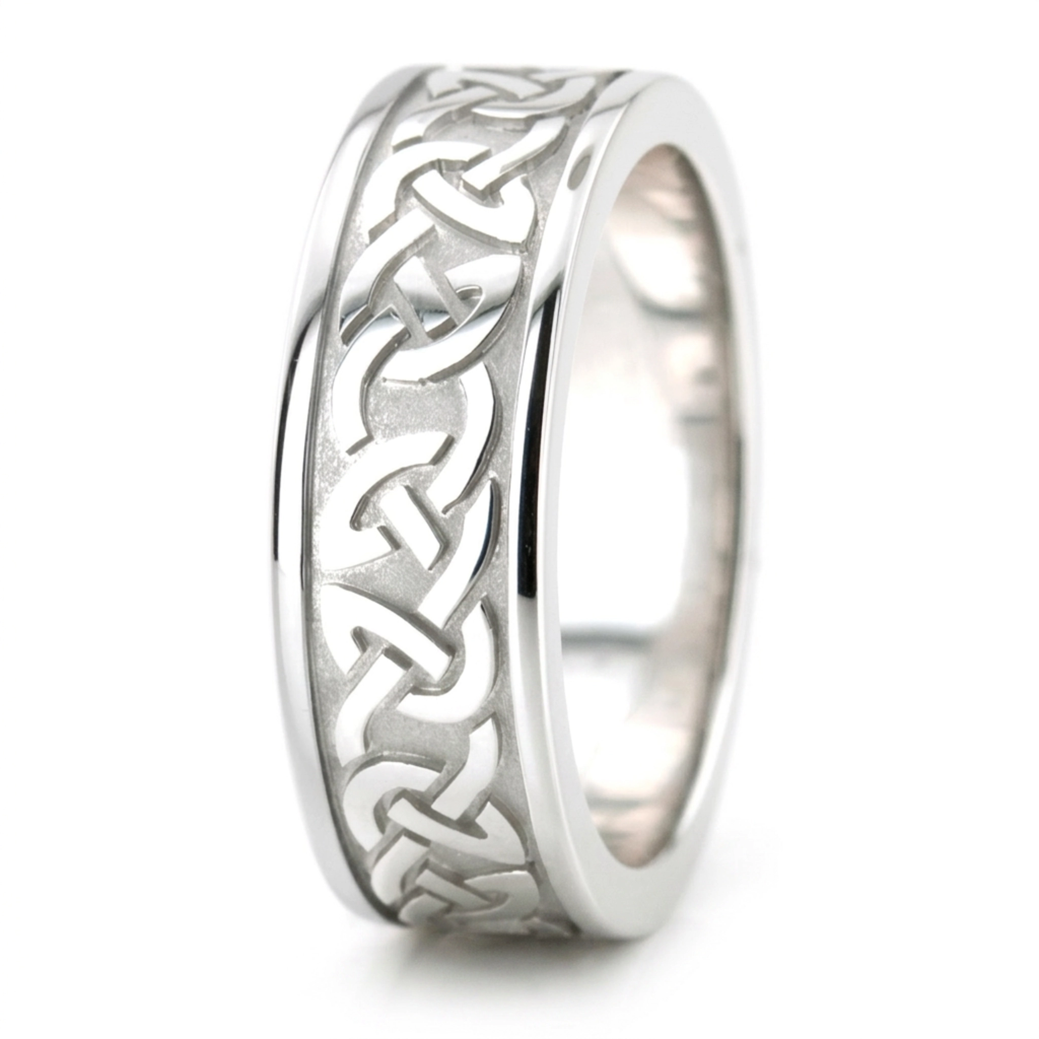 10K white gold 7.5mm. high polish celtic-fire-knot-design-wedding-band-formen-and-wo - alternate view 3