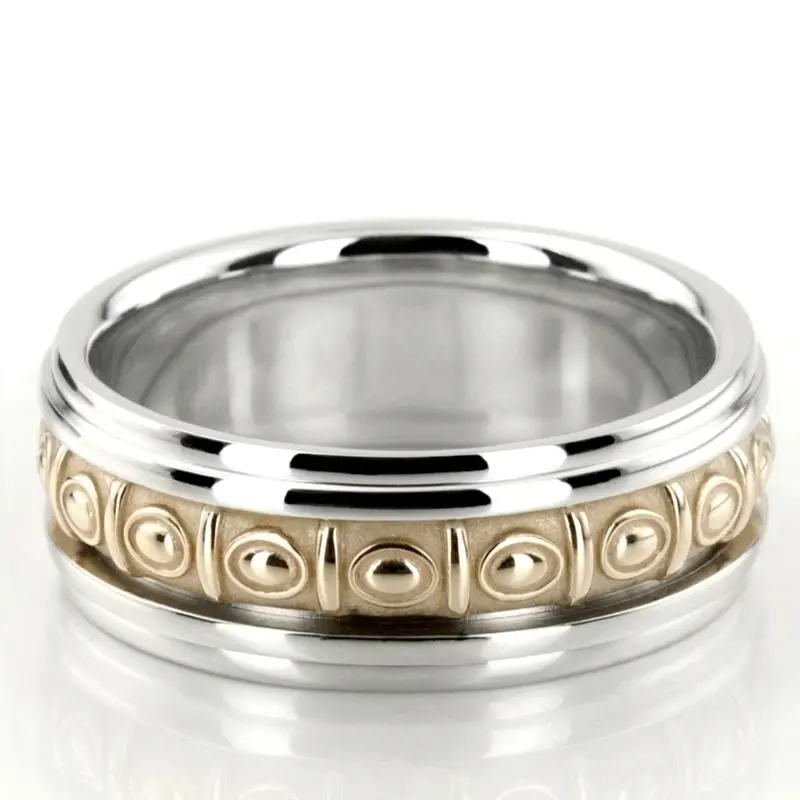 10K white-yellow-white gold 8mm. high polish hand-made-celtic-wedding-band - main view