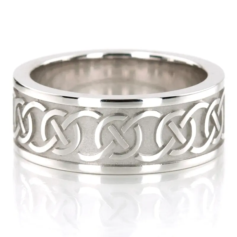 14K white gold 8.5mm. high polish celtic-knot-platinum-wedding-band - main view
