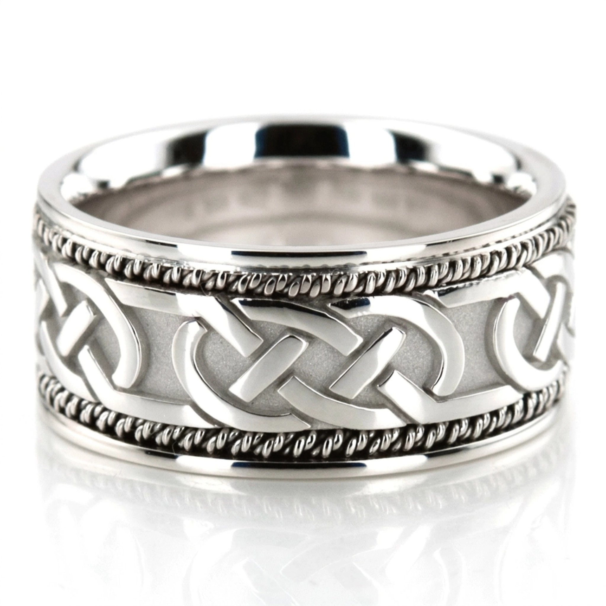10K white gold 10mm. high polish hand-made-celtic-wedding-band - main view