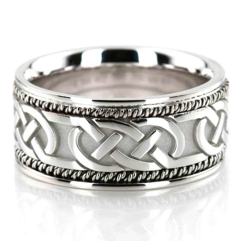 10K white gold 10mm. high polish hand-made-celtic-wedding-band - main view