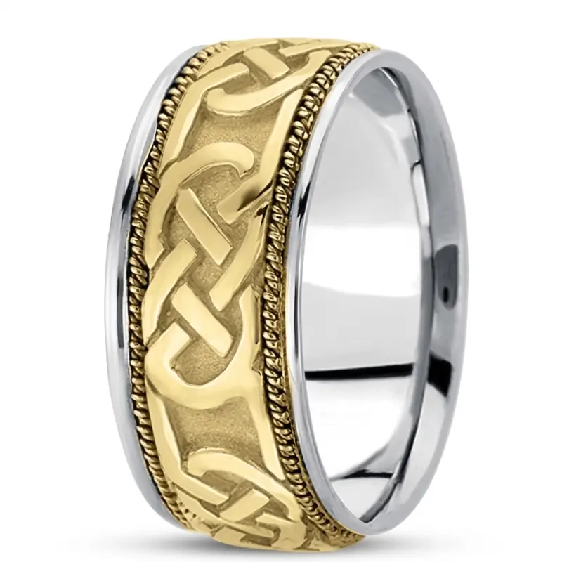 10K white-yellow-white gold 10mm. high polish hand-made-celtic-wedding-band - alternate view 3