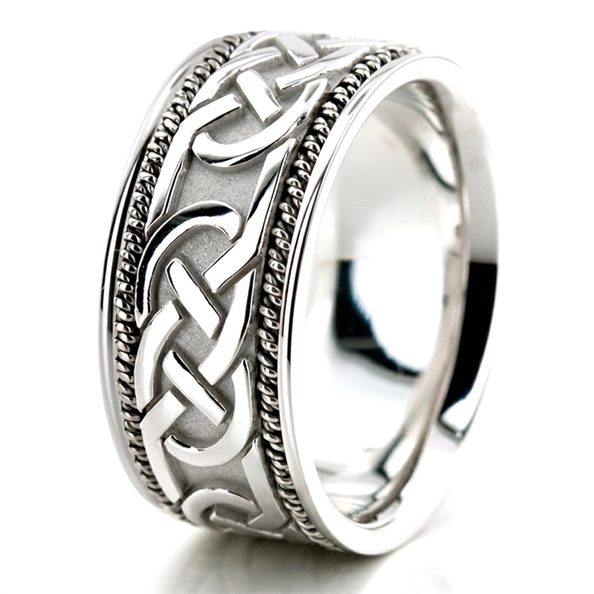 10K white gold 10mm. high polish hand-made-celtic-wedding-band - alternate view 6