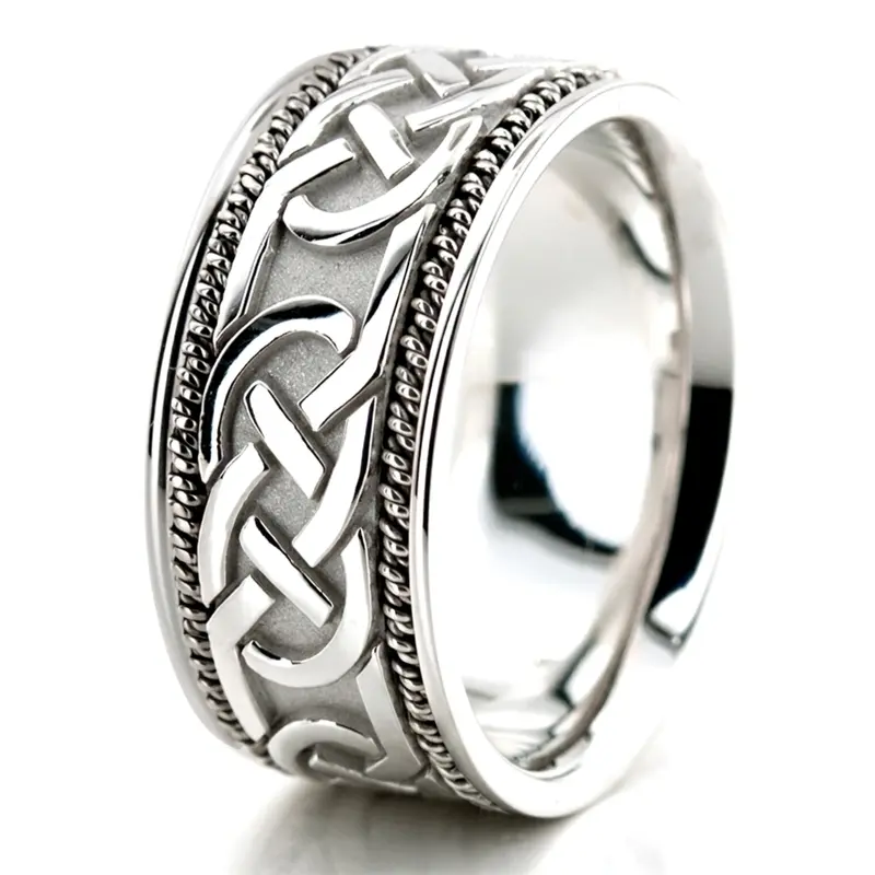 10K white gold 10mm. high polish hand-made-celtic-wedding-band - alternate view 6
