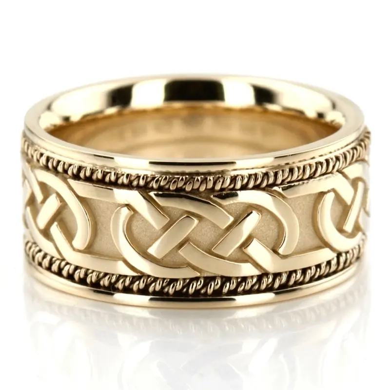 10K yellow gold 10mm. high polish hand-made-celtic-wedding-band - alternate view 2