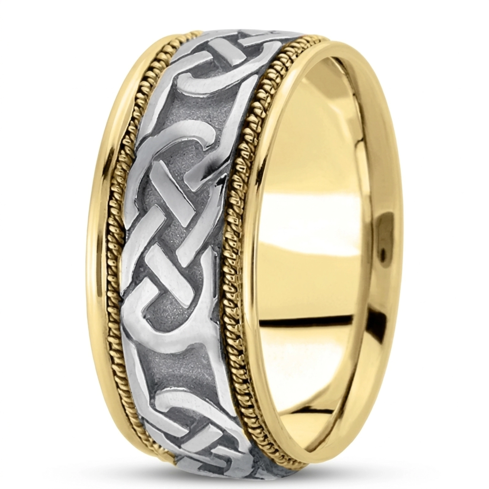10K yellow-white-yellow gold 10mm. high polish hand-made-celtic-wedding-band - alternate view 5