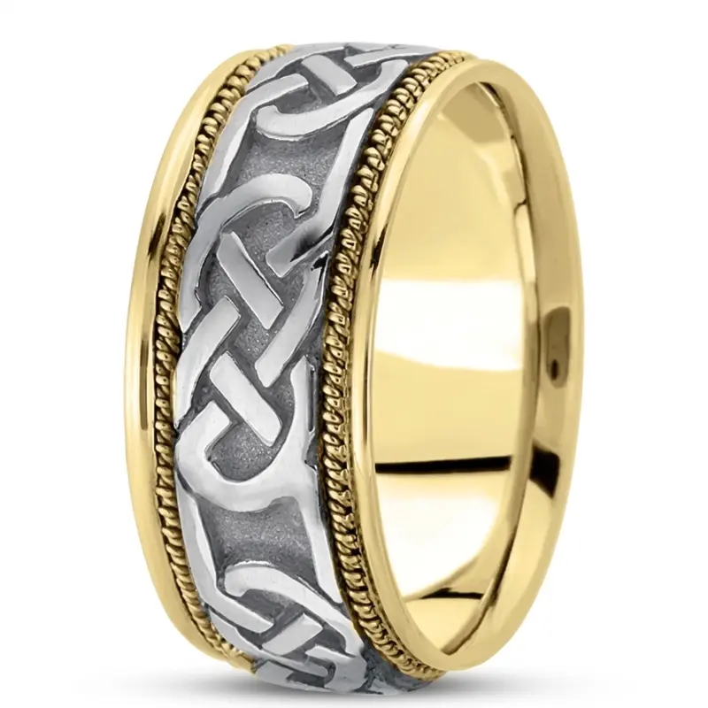 10K yellow-white-yellow gold 10mm. high polish hand-made-celtic-wedding-band - alternate view 5