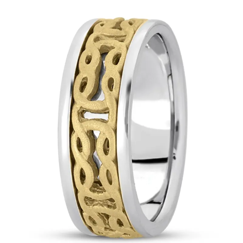 10K white-yellow-white gold 7.5mm. sand blast hand-made-celtic-wedding-band - main view