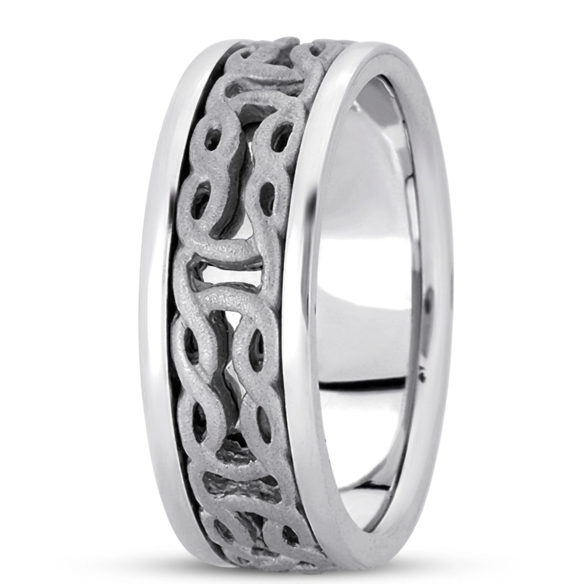 10K white gold 7.5mm. sand blast hand-made-celtic-wedding-band - alternate view 2