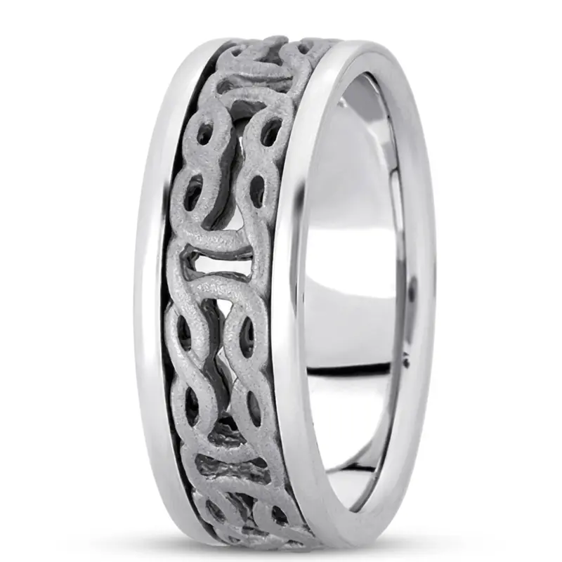 10K white gold 7.5mm. sand blast hand-made-celtic-wedding-band - alternate view 2
