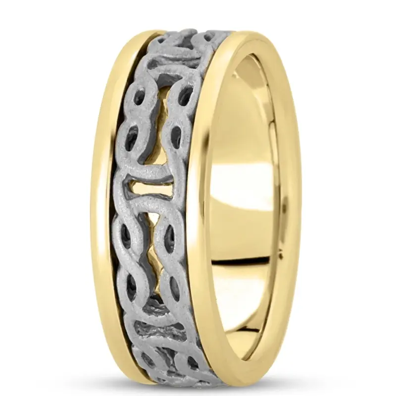 10K yellow-white-yellow gold 7.5mm. sand blast hand-made-celtic-wedding-band - alternate view 3