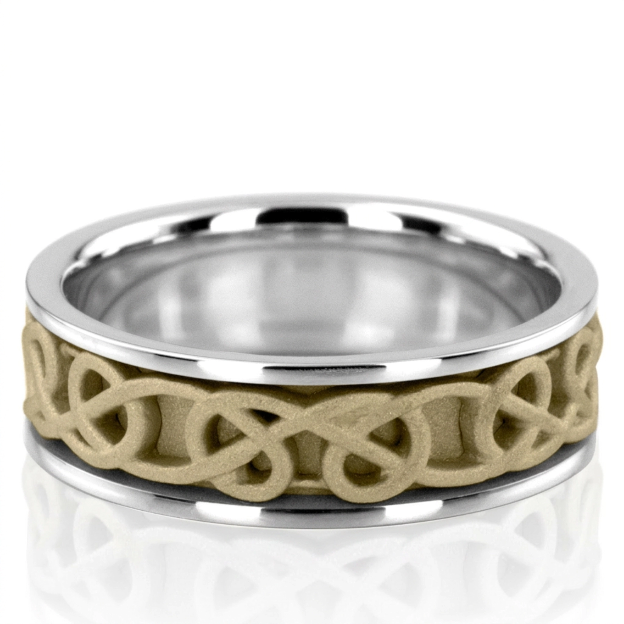 10K white-yellow-white gold 7mm. sand blast hand-made-celtic-wedding-band - main view