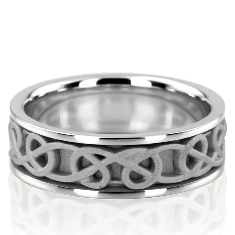 10K white gold 7mm. sand blast hand-made-celtic-wedding-band - alternate view 2