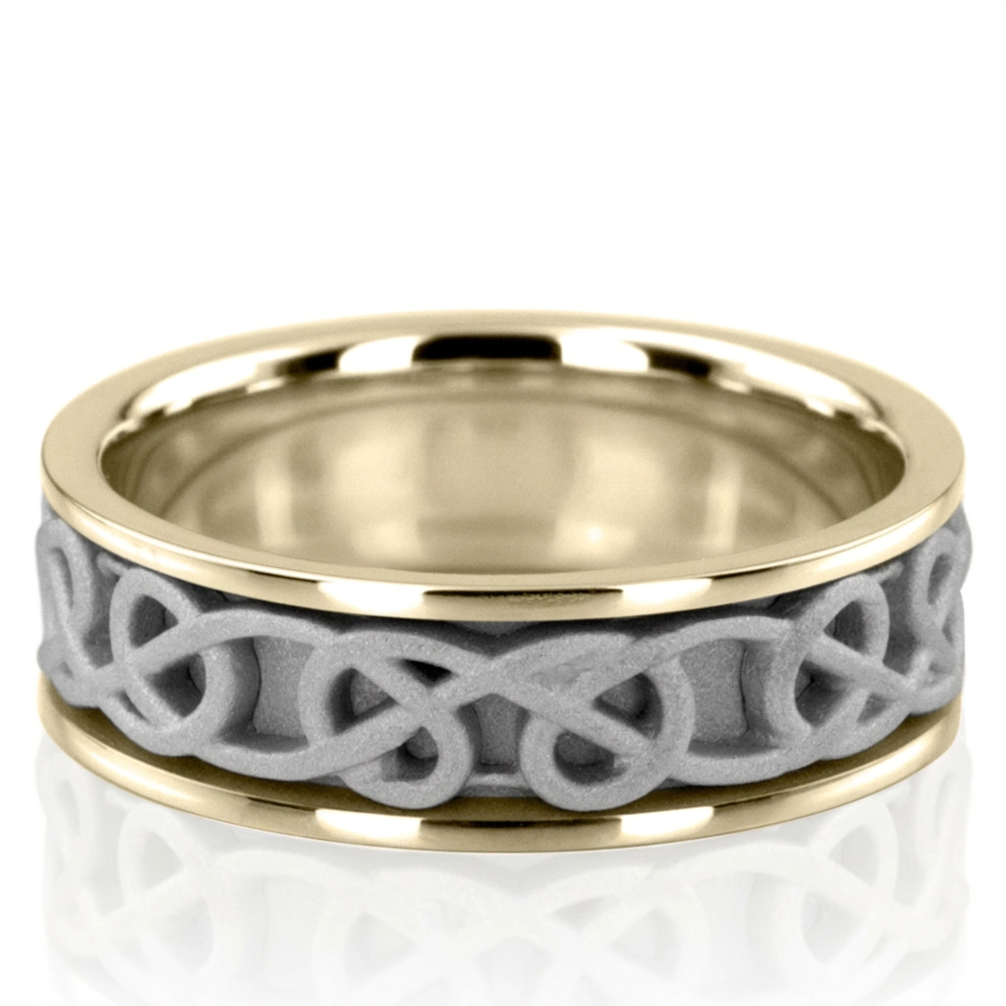 10K yellow-white-yellow gold 7mm. sand blast hand-made-celtic-wedding-band - alternate view 4