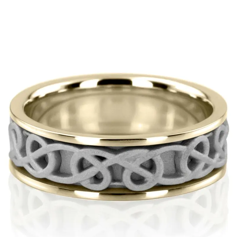 10K yellow-white-yellow gold 7mm. sand blast hand-made-celtic-wedding-band - alternate view 4