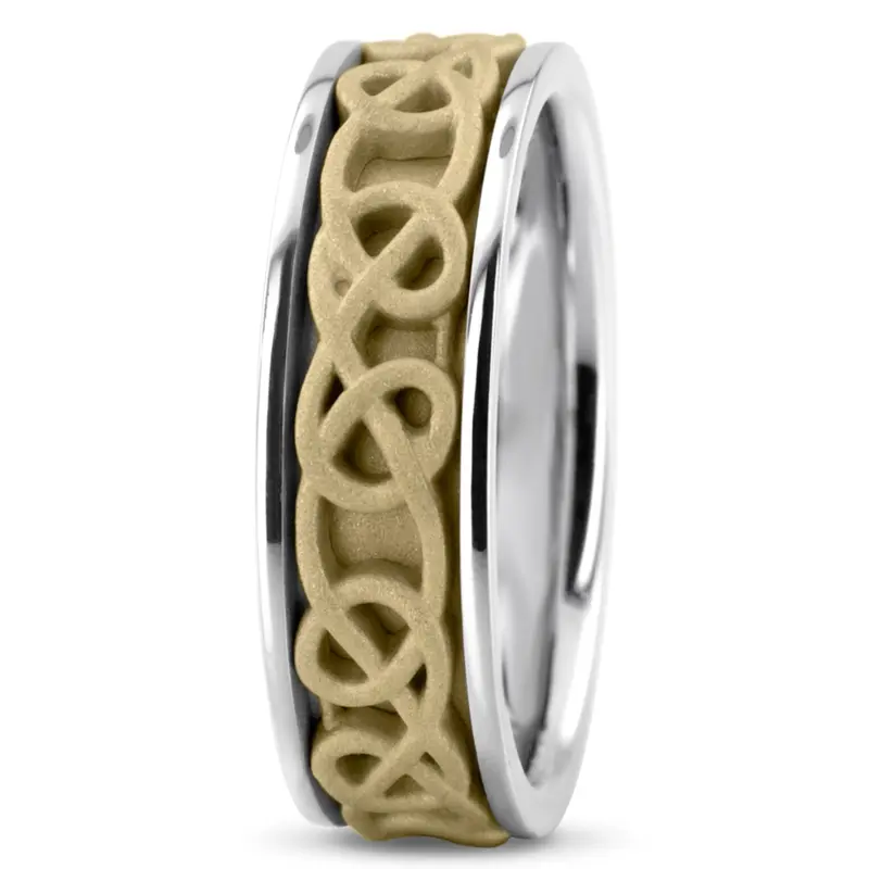 10K white-yellow-white gold 7mm. sand blast hand-made-celtic-wedding-band - alternate view 5