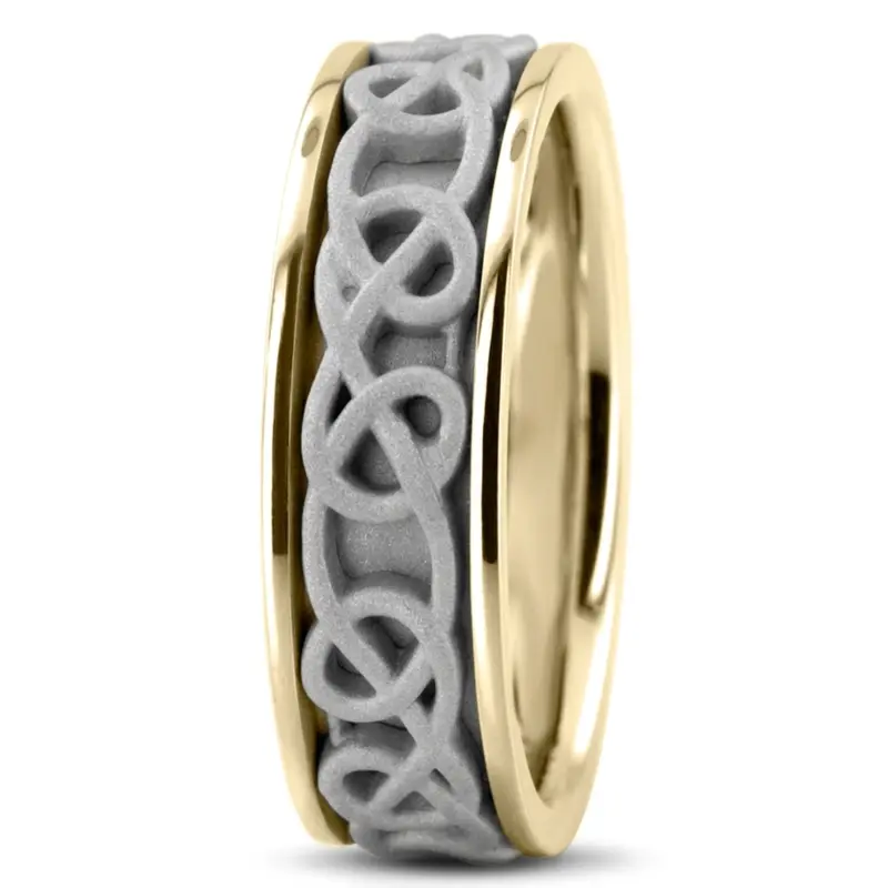 10K yellow-white-yellow gold 7mm. sand blast hand-made-celtic-wedding-band - alternate view 6