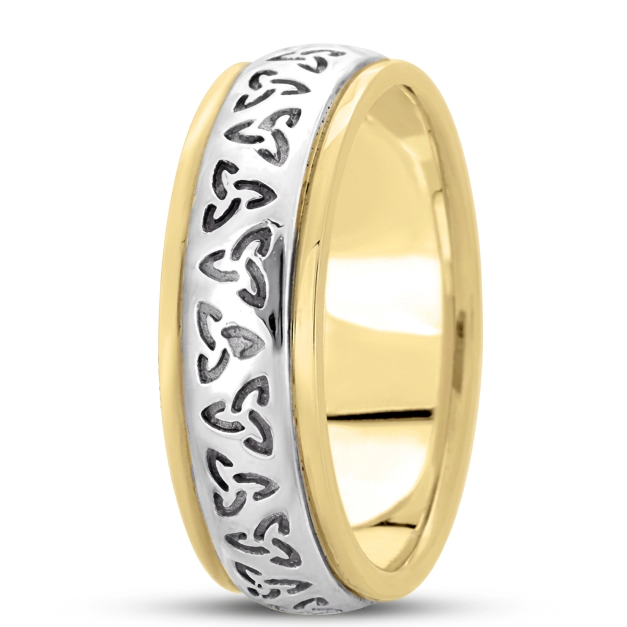 10K yellow-white-yellow gold 7mm. high polish hand-made-celtic-wedding-band - alternate view 3