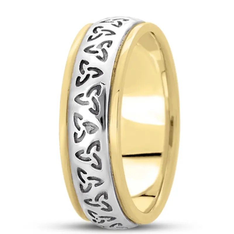 10K yellow-white-yellow gold 7mm. high polish hand-made-celtic-wedding-band - alternate view 3