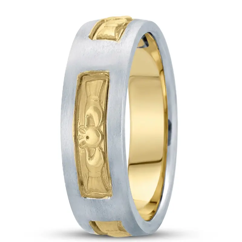 10K white-yellow-white gold 7mm. satin hand-made-celtic-wedding-band - alternate view 3