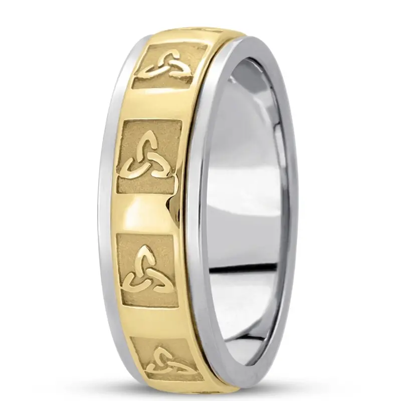 10K white-yellow-white gold 7mm. high polish hand-made-celtic-wedding-band - main view