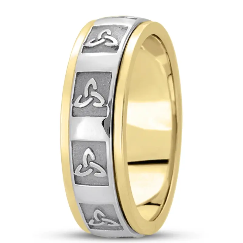 10K yellow-white-yellow gold 7mm. high polish hand-made-celtic-wedding-band - alternate view 3