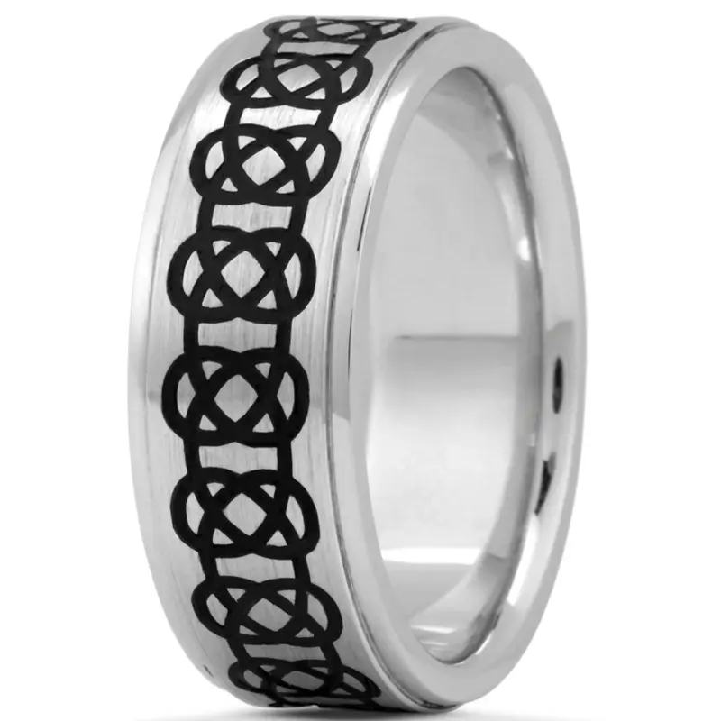10K white gold 8mm. satin Celtic-Black-Nano-Wedding-Band - main view