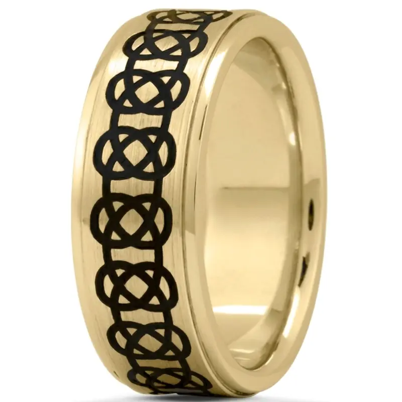 10K yellow gold 8mm. satin Celtic-Black-Nano-Wedding-Band - alternate view 2