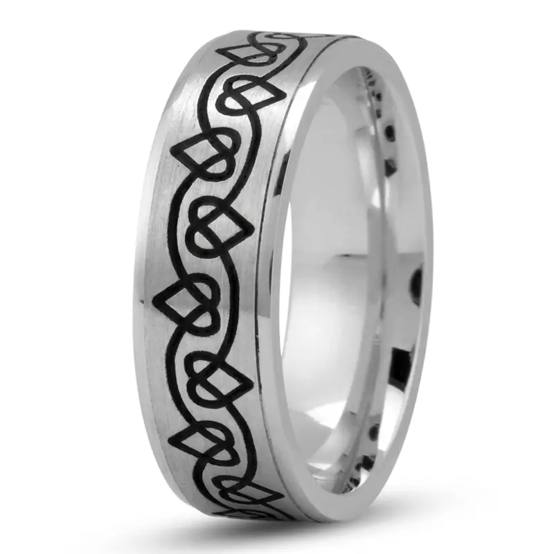 14K white gold 7mm. satin heart-design-wedding-band - alternate view 4