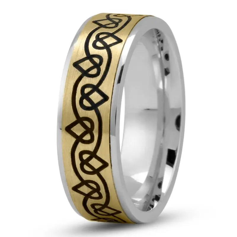 14K white-yellow-white gold 7mm. satin heart-design-wedding-band - alternate view 2