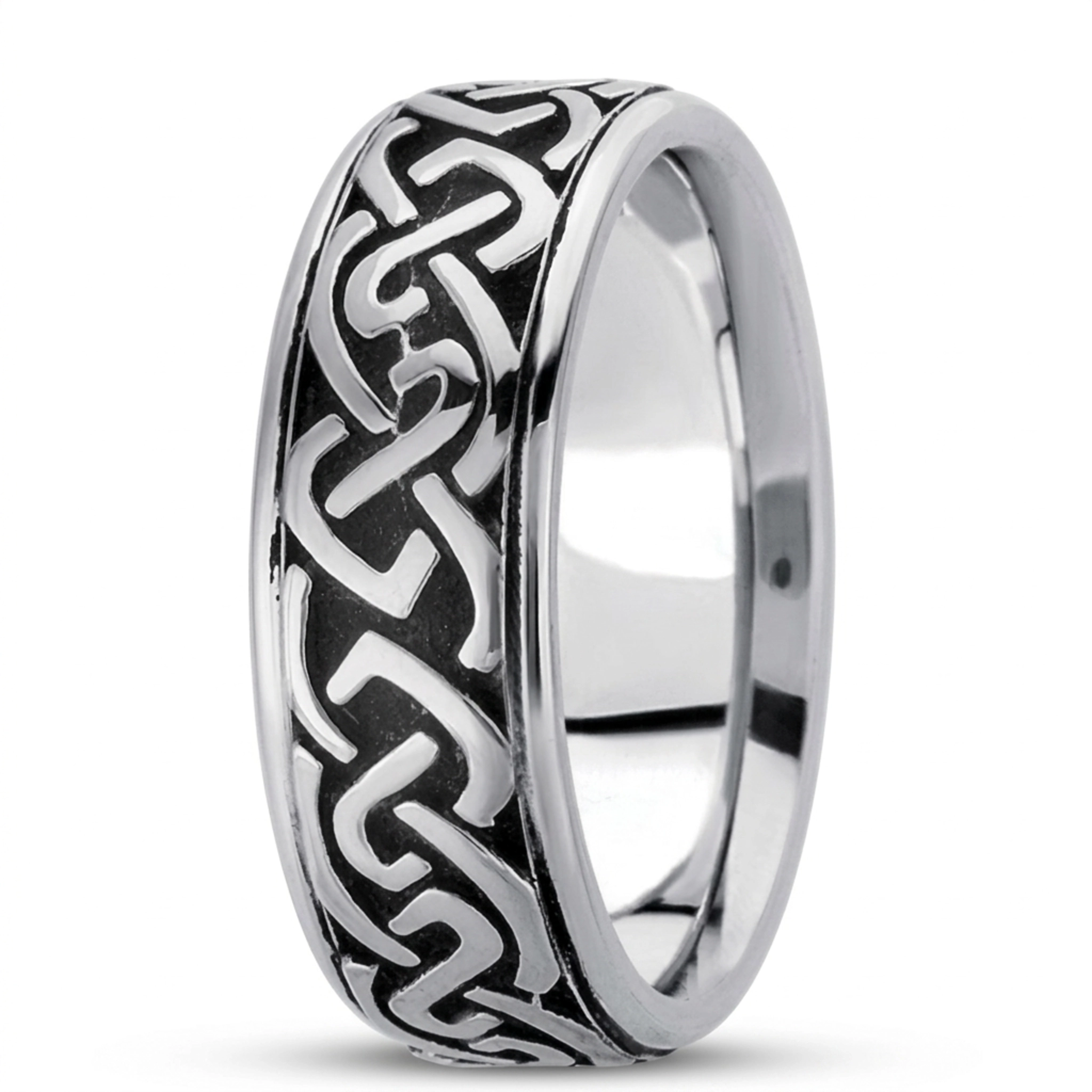 10K white gold 10mm. high polish hand-made-celtic-wedding-band - main view