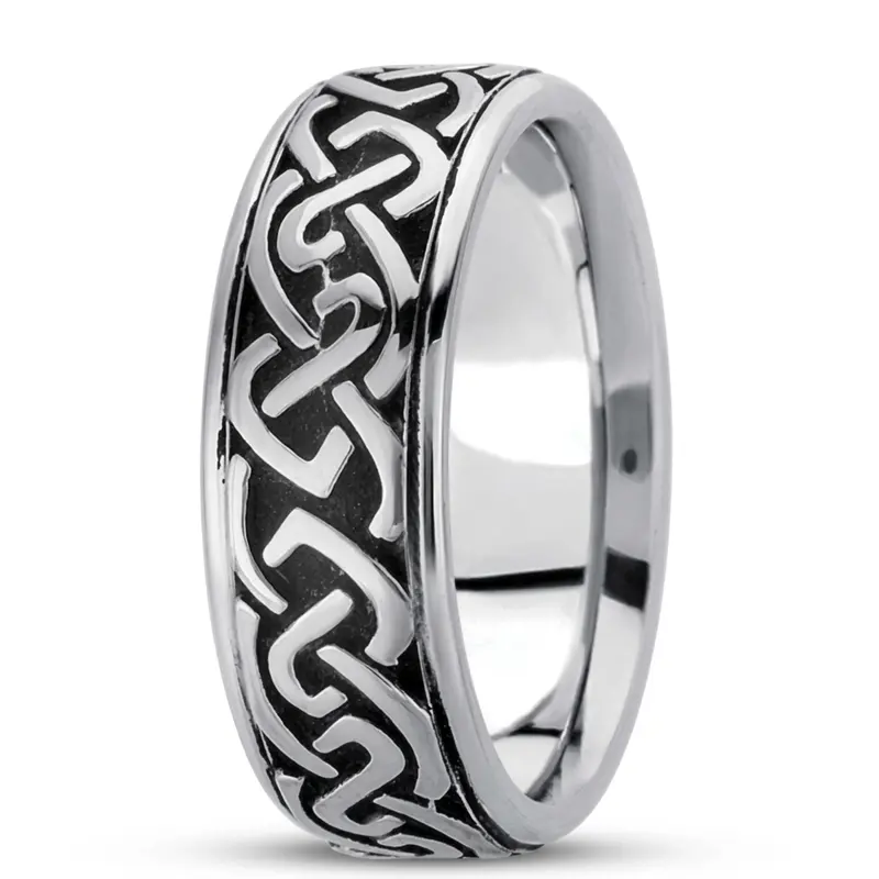 14K white gold 10mm. high polish hand-made-celtic-wedding-band - main view