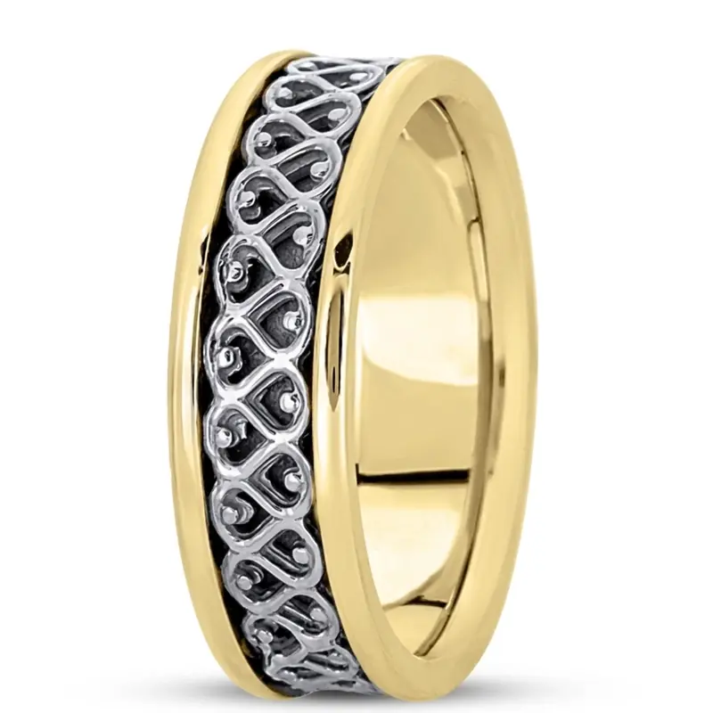 10K yellow-white-yellow gold 6.5mm high polish hand-made-celtic-wedding-band - main view