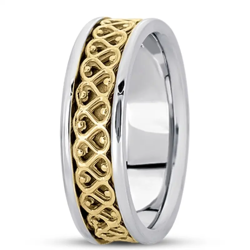 10K white-yellow-white gold 6.5mm high polish hand-made-celtic-wedding-band - alternate view 4