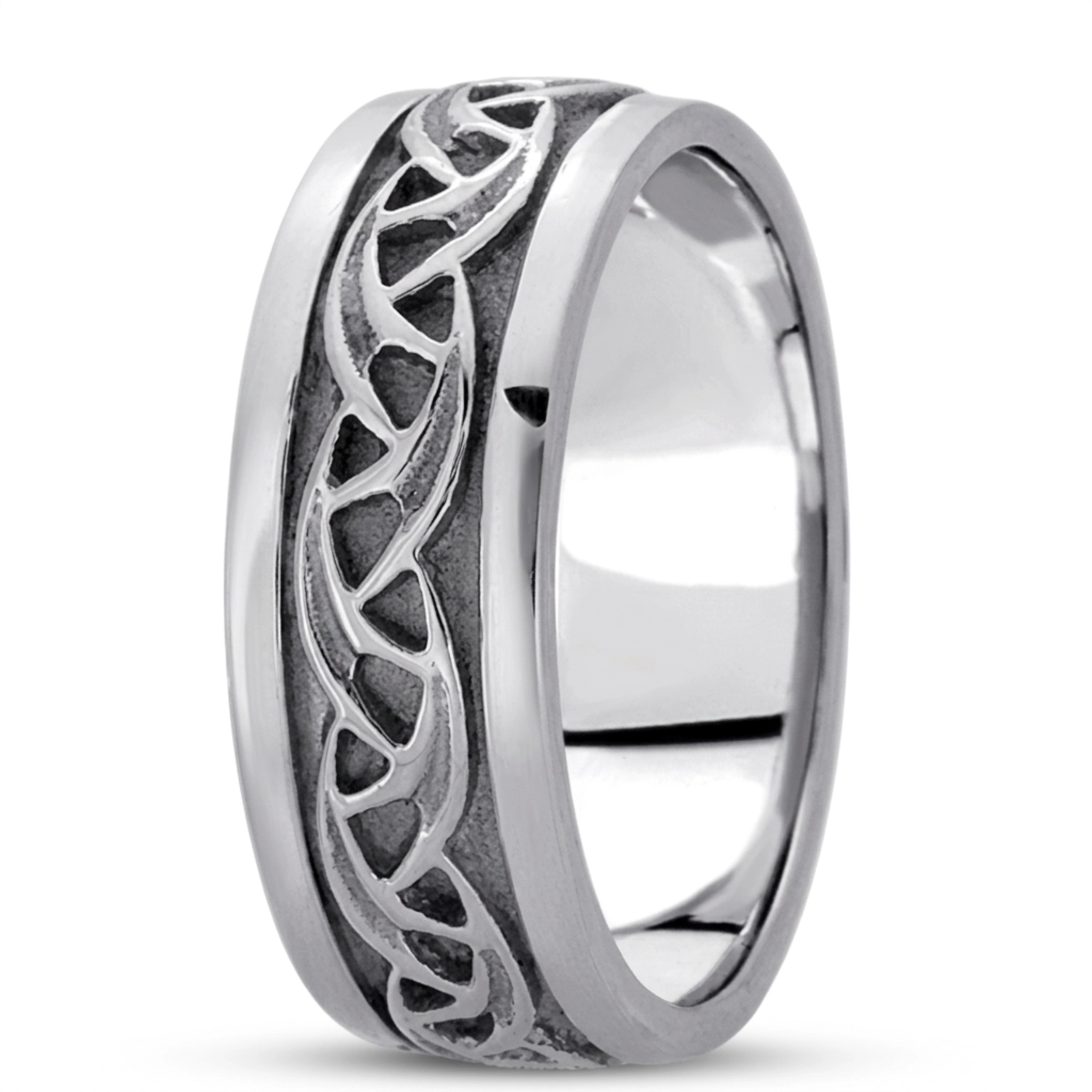 10K white gold 7.5mm. high polish hand-made-celtic-wedding-band - main view