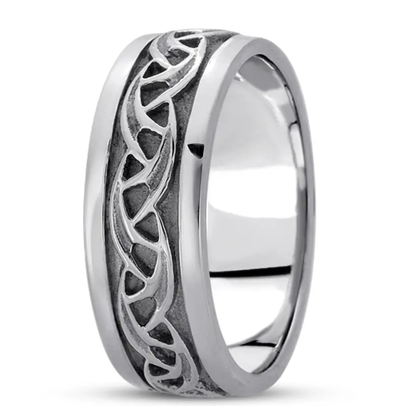 10K white gold 7.5mm. high polish hand-made-celtic-wedding-band - main view