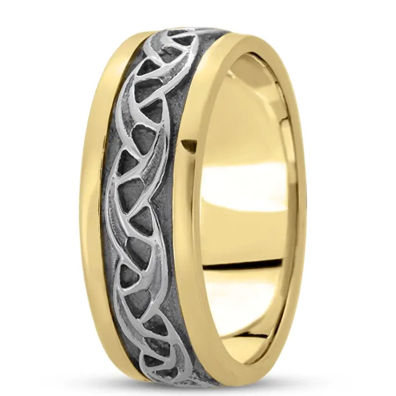 10K yellow-white-yellow gold 7.5mm. high polish hand-made-celtic-wedding-band - alternate view 3