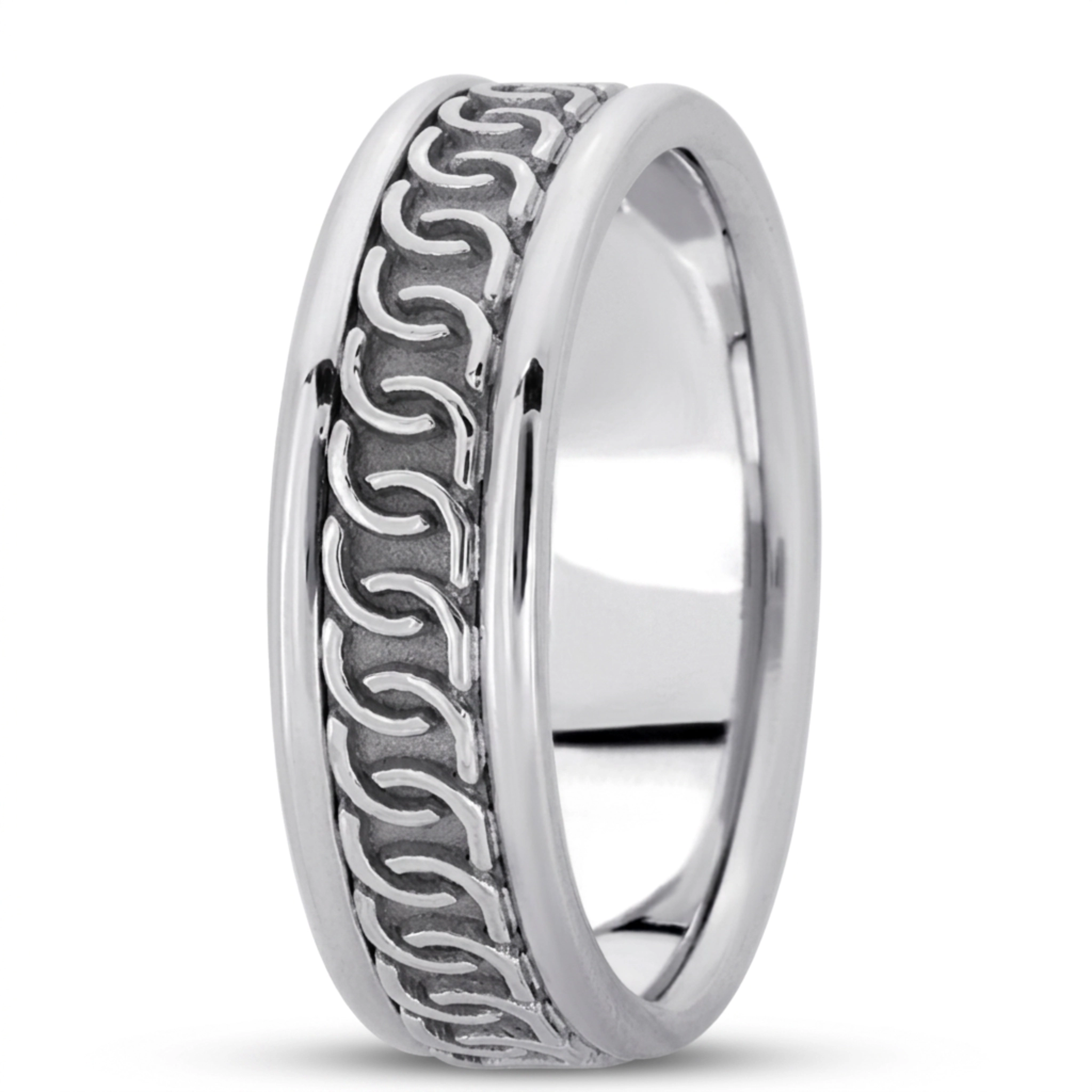 14K white gold 6mm. high polish hand-made-celtic-wedding-band - main view